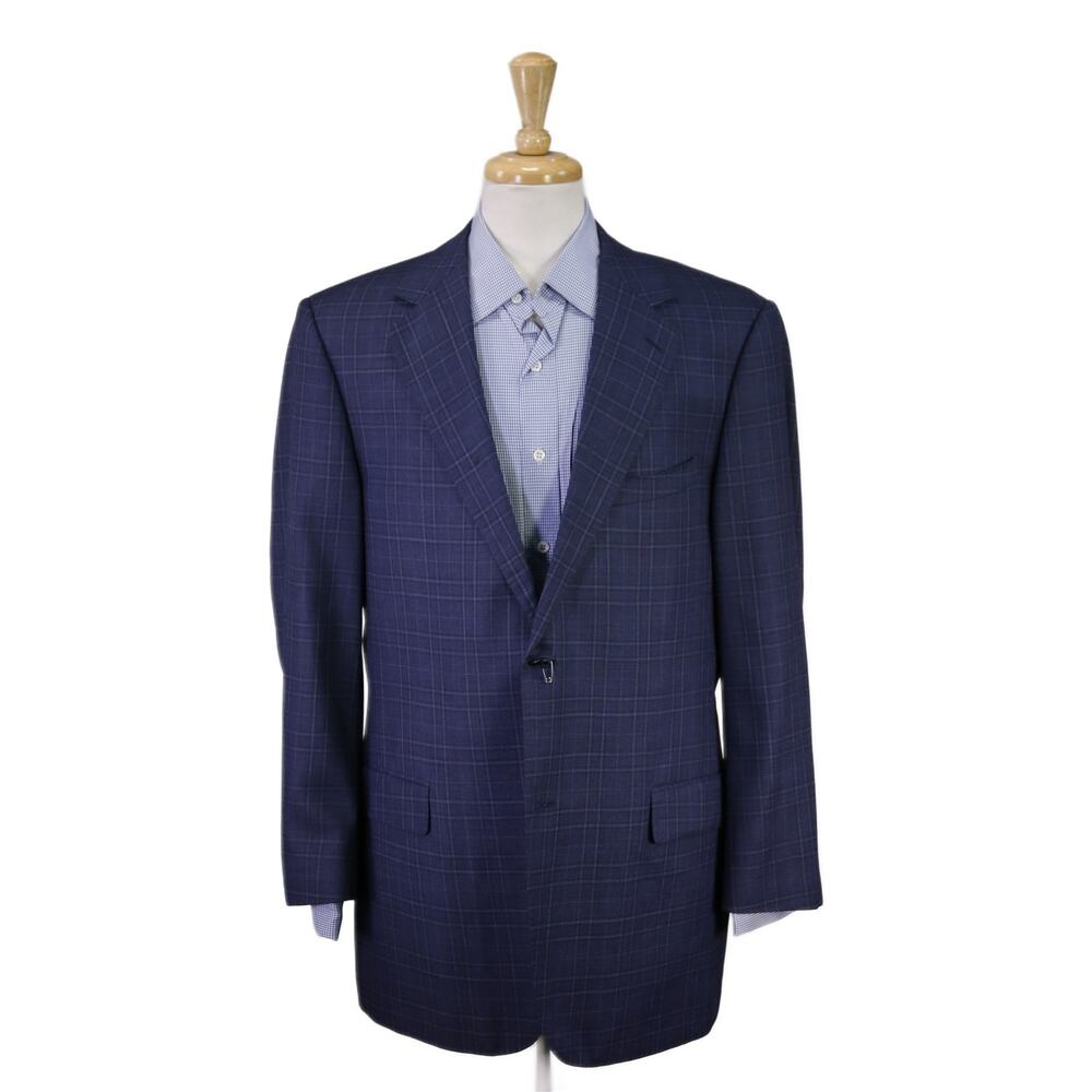 Custom Tailored Recent Men's Blazer Blue Checkered 2-Btn Sportcoat 44R